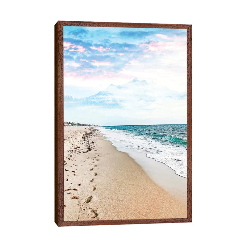 A Walk On The Beach - Print on Canvas, Classic Brown Wood Framed, 66.04cm H x 45.72cm W x 3.81cm D