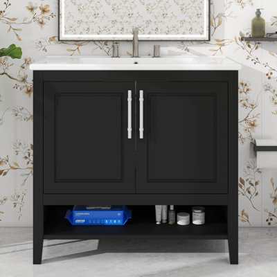 Meuble-lavabo avec lavabo, armoire de salle de bain moderne avec 2 portes et tiroirs, espace de rangement multifonctionnel