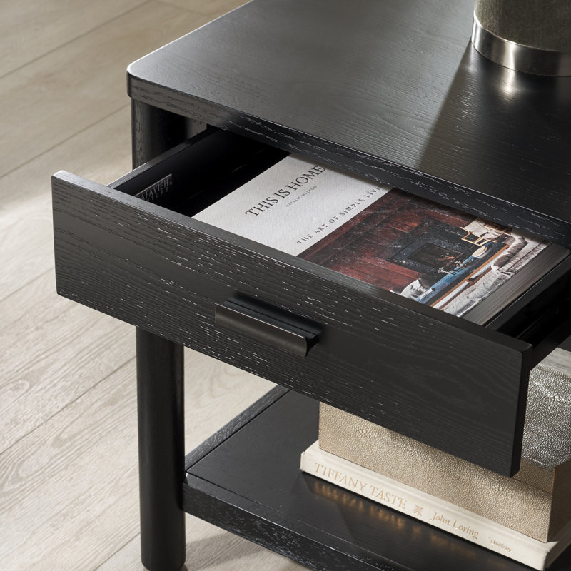 Kaplan Wood 1 Drawer End Table, Black