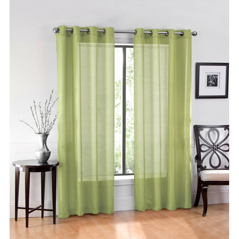 Paire de rideaux semi-transparents avec œillets Buchler, Vert