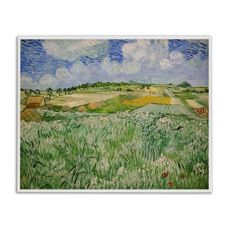 Plaine près d'Auvers, estampe numérique, conception de Vincent Van Gogh, 11" H x 14" W, Giclée encadrée blanc bord de mer