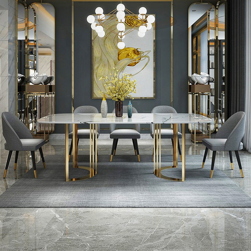 Nordic minimalist marble rectangular dining table, 29.53" H x 78.74" W x 31.50" D