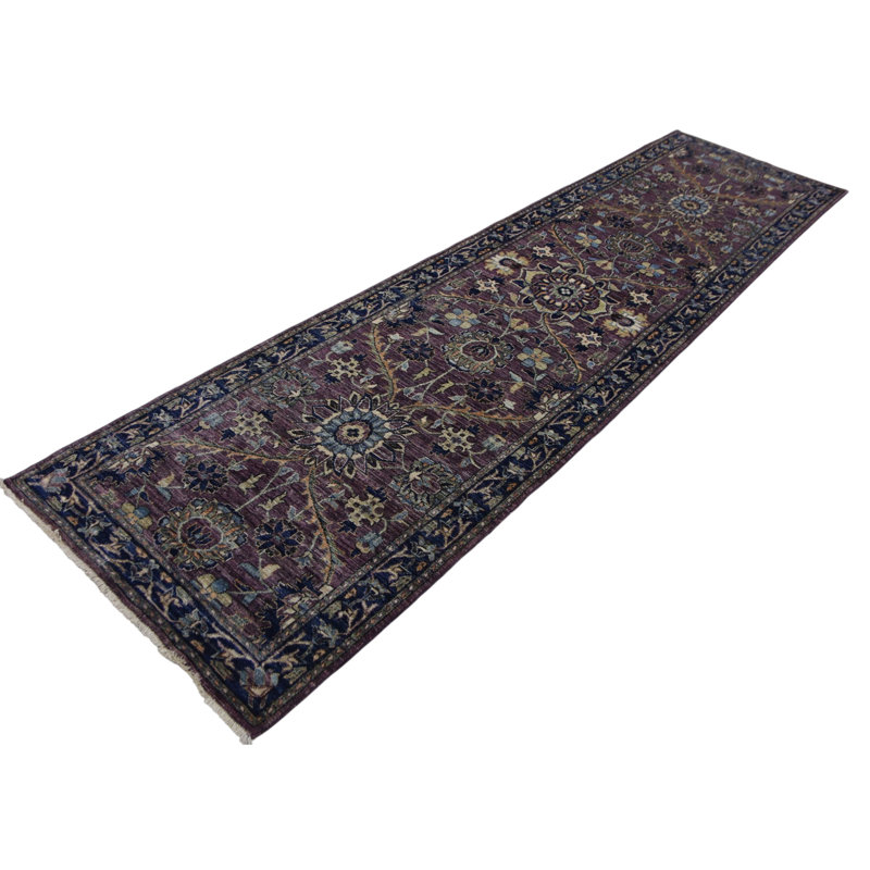 Hand Knotted Wool Area Rug in Purple And Navy