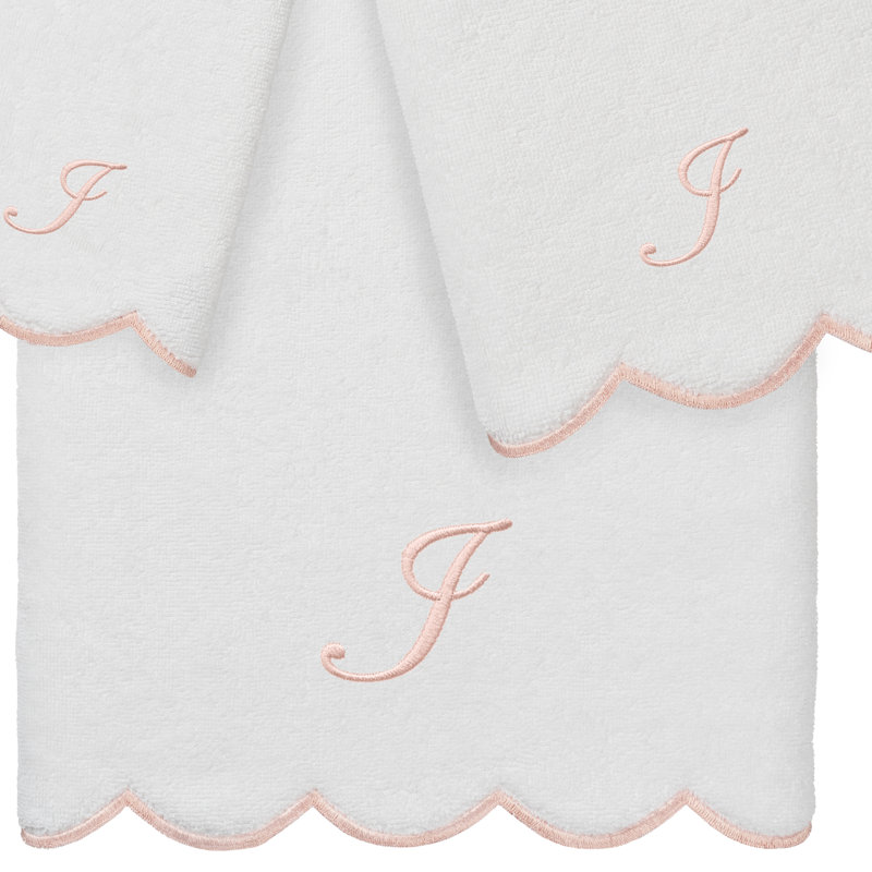  Ensemble de serviettes personnalisées 100% coton ADORNIA, I, Blanc / Rose, Ensemble 3 serviettes de bain