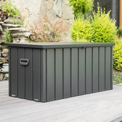 100 Gallon Waterproof Outdoor Storage Deck Box - Dark Gray For Patio Cushions, Pillows, Garden Tools, Lockable With Construction Large Shed Gallon, Waterproof, Stable Feature