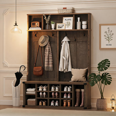 51" Entryway Hall Tree, with Bench & Shoe Storage