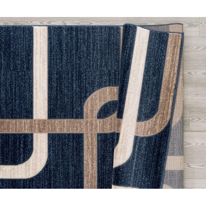 Tapis bleu à motif abstrait Daijon, Rectangle 8 pi x 11 pi