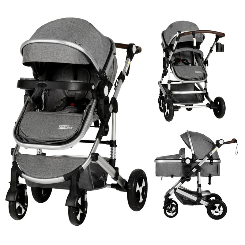 Baby Stroller, Foldable Infant Carriage, Bassinet Stroller for Newborn and Infant, Gray