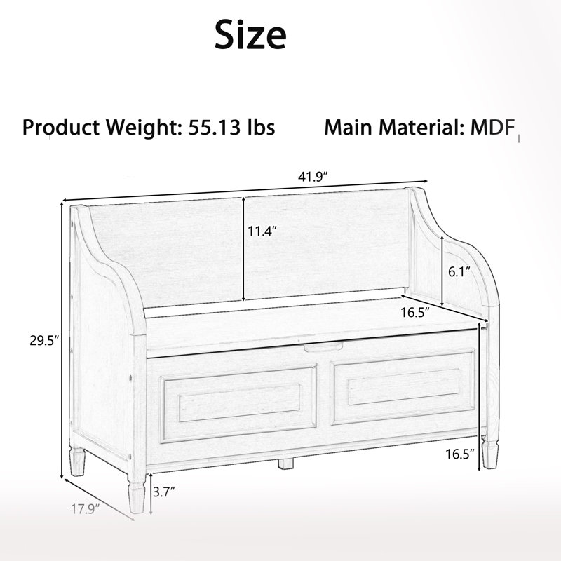 42 In. W X 18 In. D Solid Wood Entryway Multifunctional Storage Bench With Safety Hinge, Beige