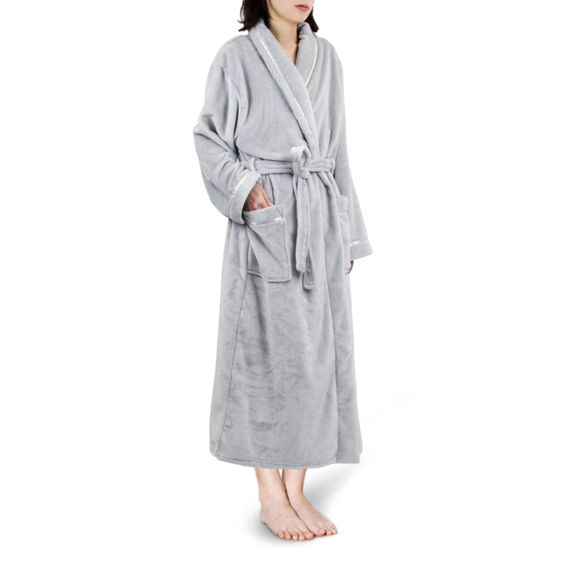 Peignoir mi-mollet en molleton avec poches, Gris clair, 2TG