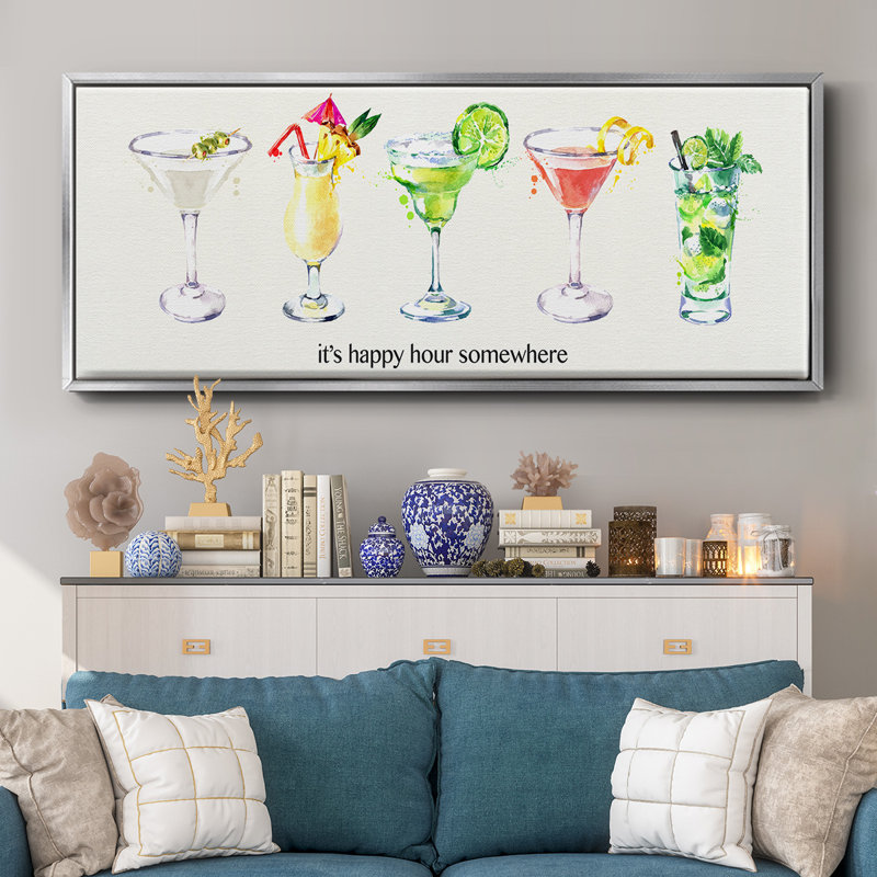 Happy Hour cocktails - toile encadrée, H 12 po x l 30 po