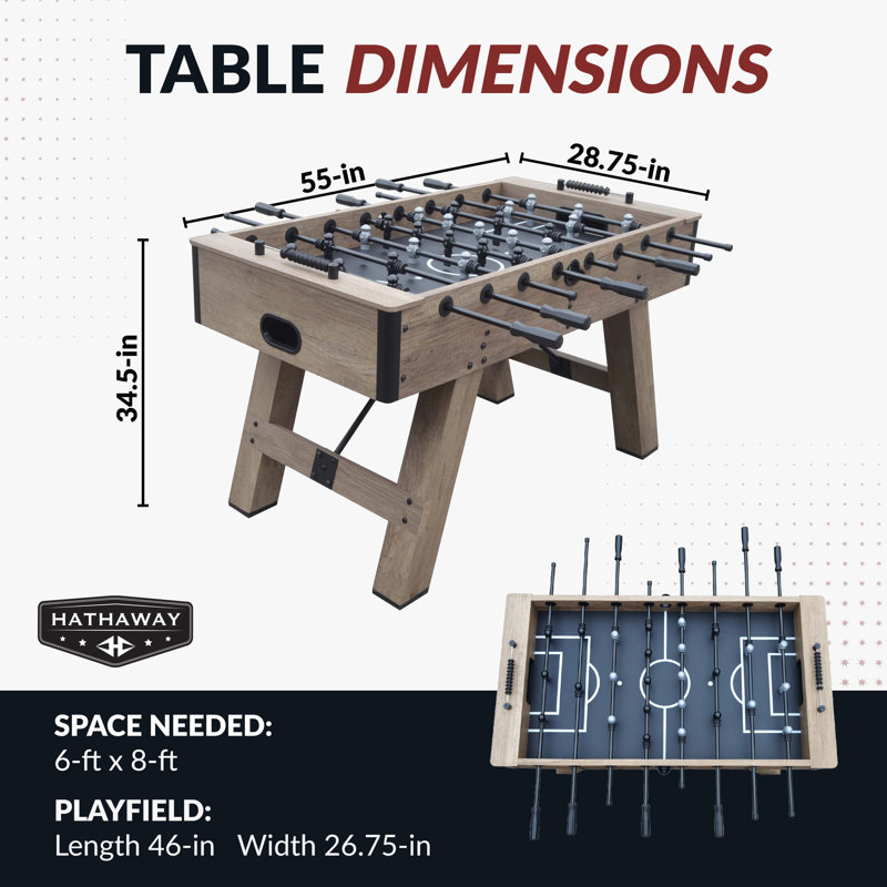 Hathaway Braxton 55-in Competition Foosball Table, Arcade Table Soccer, Perfect for Family Game or Recreation Rooms, Includes (2) 36-mm ABS Foosballs and Built in Ball Returns