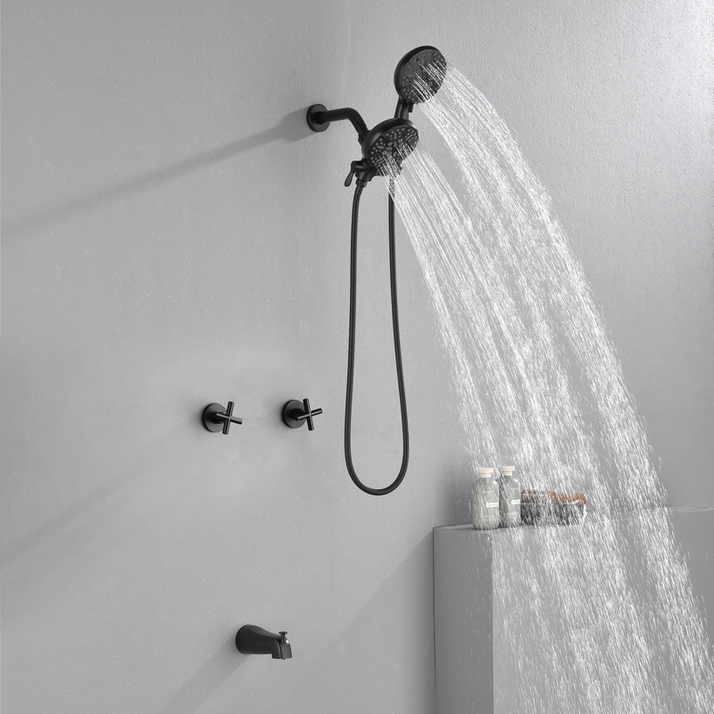 Ensemble de robinet de douche à 2 poignées avec bec de baignoire Ensemble de robinet de douche Ensemble complet de garniture de baignoire et de douche Fixations murales