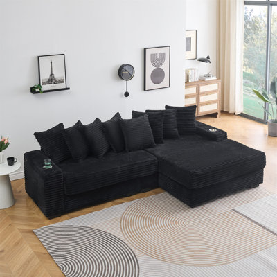 Canapé 111,4 po en velours côtelé noir
