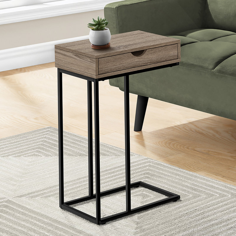 Table d'appoint, en forme de C, bout, côté, collation, tiroir de rangement, stratifié, métal, Plateau taupe / base noire
