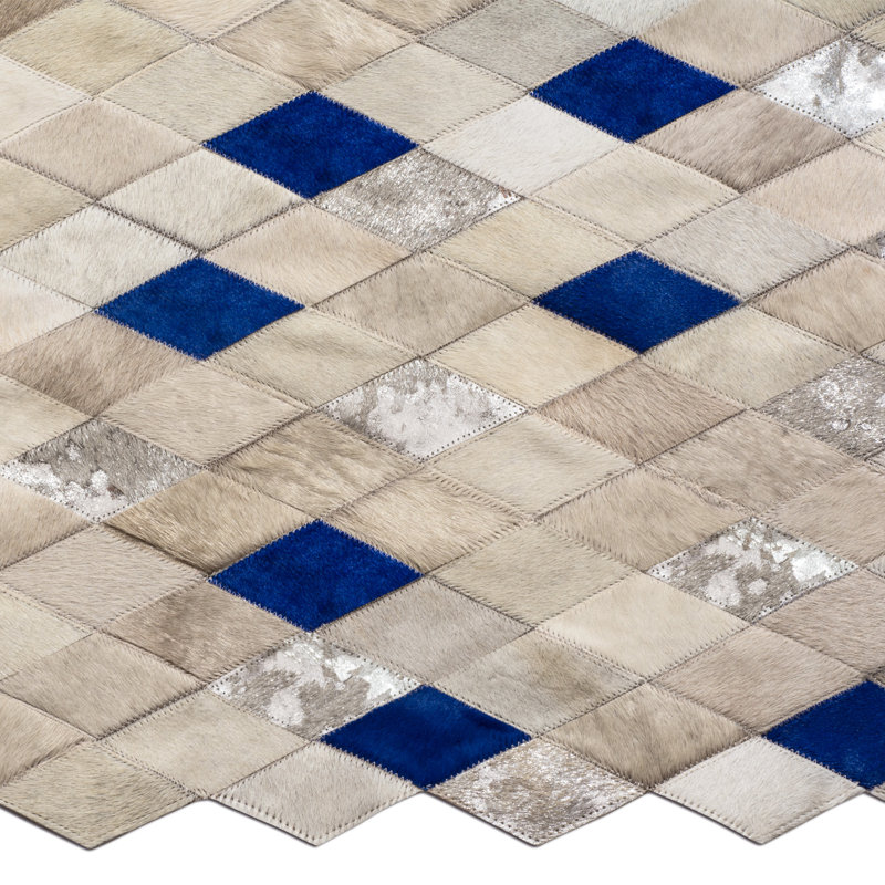 Tanzanite Cowhide Geometric Area Rug, Rectangle 10' x 14'