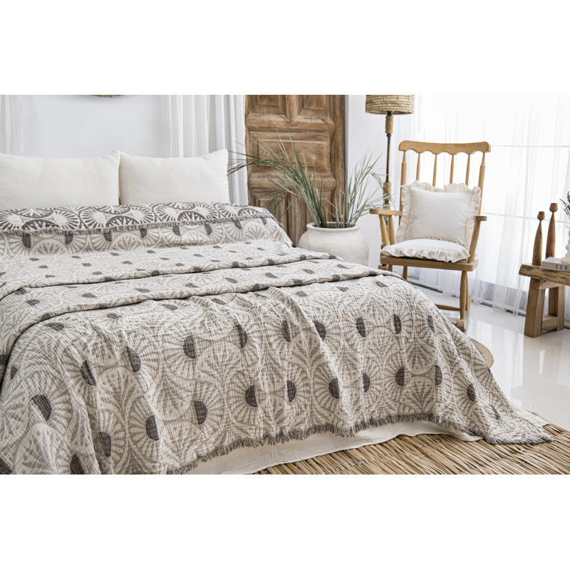Gingko Muslin Bed Blanket, Brown