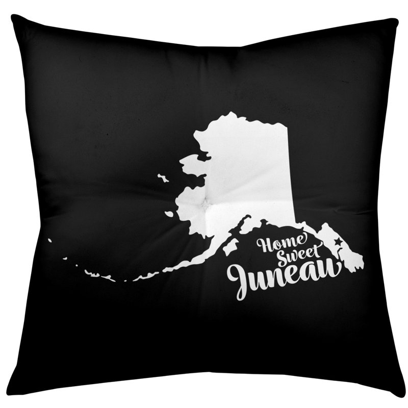 Reversible Throw Pillow, 30" H x 30" W, Black, Juneau/Alaska