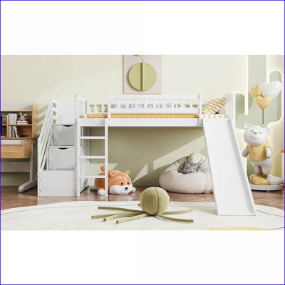 Lit mezzanine simple avec 2 tiroirs Pinewood Glissade - aucun sommier requis, blanc