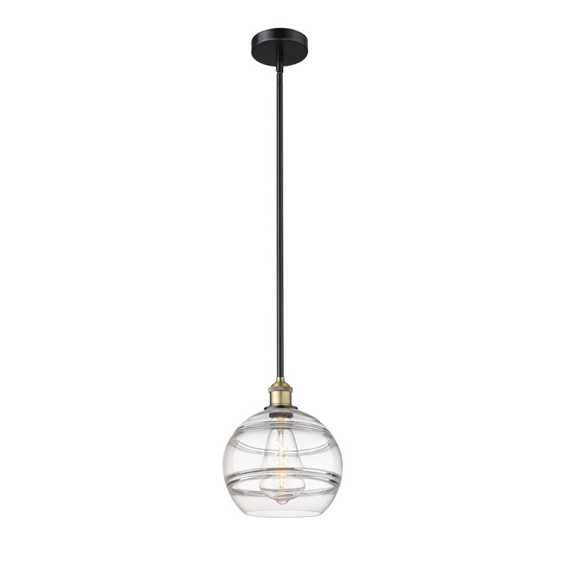 Mini-luminaire suspendu avec tige 6 po Edison Bienes-616-G556, H 11,13 po x l 10 po x P 10 po, Transparent, Cuivre antique