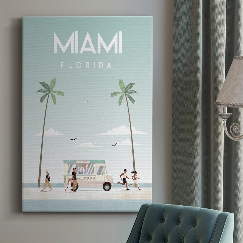 Illustration de Miami Beach I - peinture sur toile tendue, H 27 po x l 16 po x P 1 po