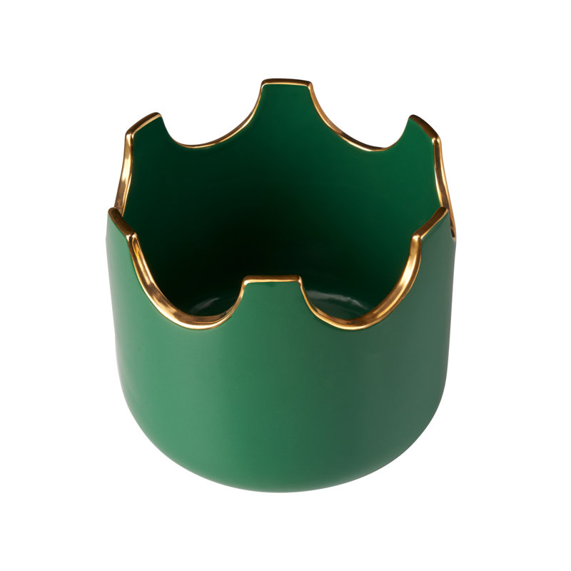 Classic Handmade Ceramic Planter, Green/Gold