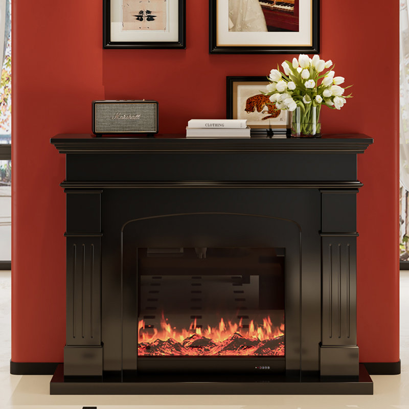 Foyer électrique français de style rétro français, Noir, H 43,31 po x l 47,24 po x P 12,60 po
