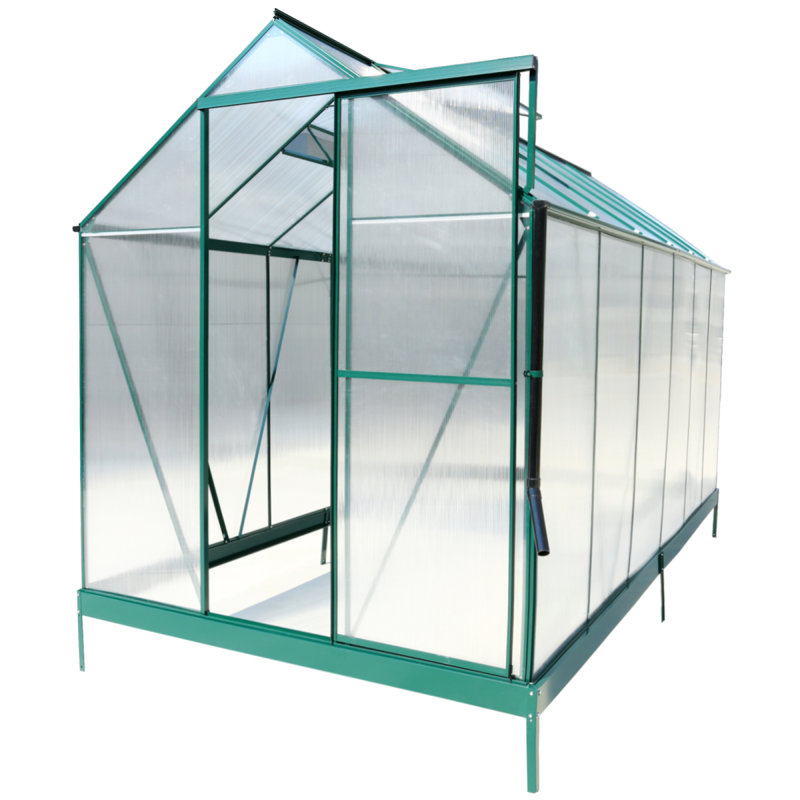 6.3'*12.2'*7' Polycarbonate Greenhouse, Heavy Duty Outdoor Aluminum Walk-In Green House Kit With Rain Gutter, Vent And Door For Backyard Garden, Color Green