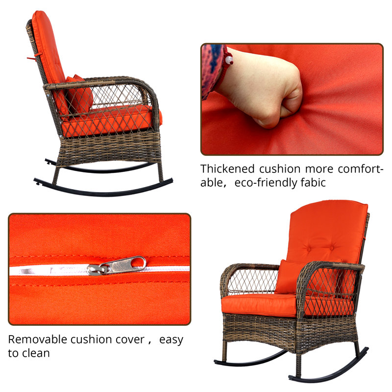 Ensemble de 3 chaises berçantes d'extérieur 3 pièces, Rouge