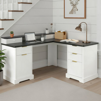 Bureau en L 59 po cannelé avec station de charge et armoire de rangement 59 po Modern