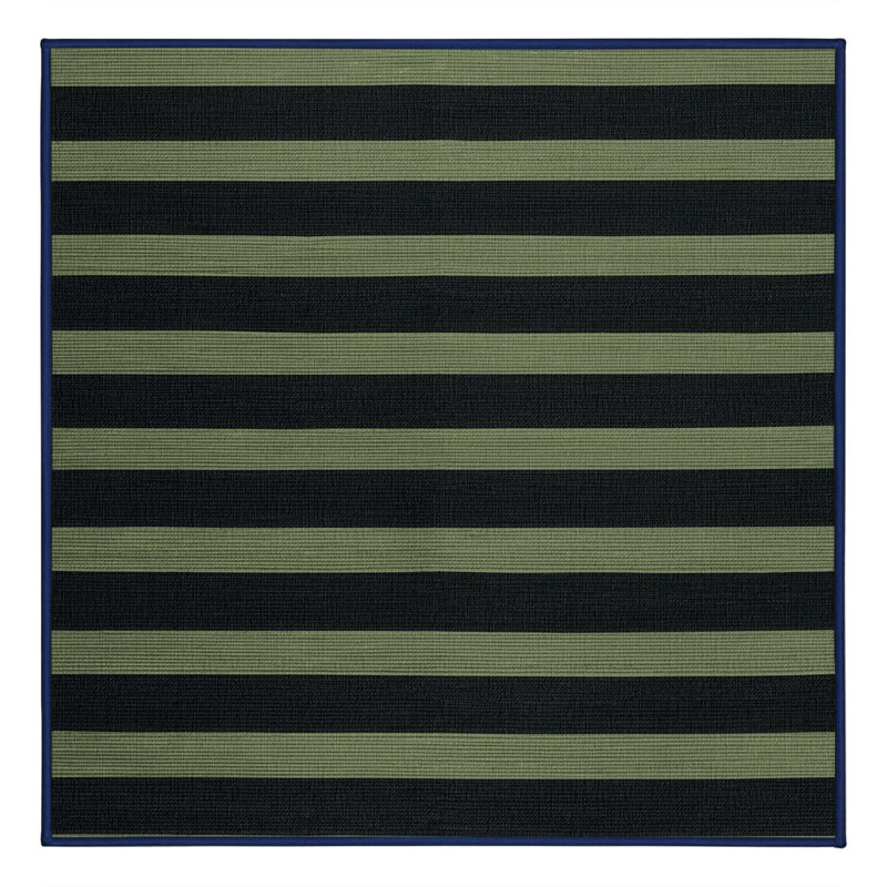 Tapis bleu à rayures horizontales lavable à la machine, Carré 7 pi