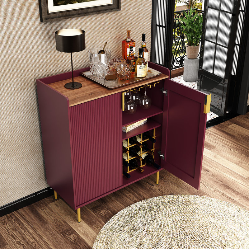 Armoire à café moderne avec porte-bouteilles et tiroir de rangement 31,6 po Teaire, Rouge
