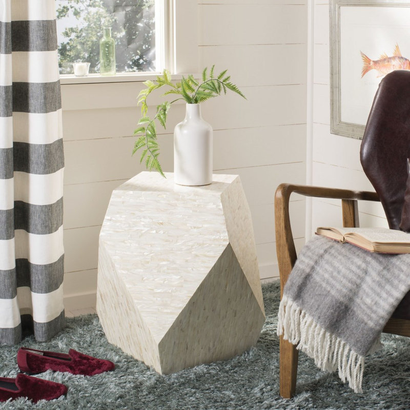 Beige Faux Mother of Pearl Geometric Side Table