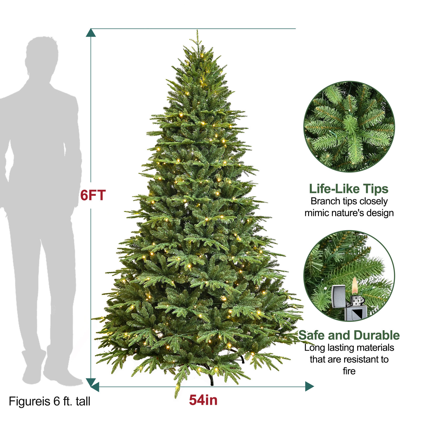 Pre-lit PE/PVC Combined Christmas Tree, 6"H