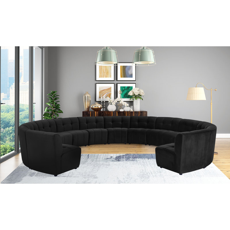 Jedson Velvet Sectional Symmetrical, Black Velvet