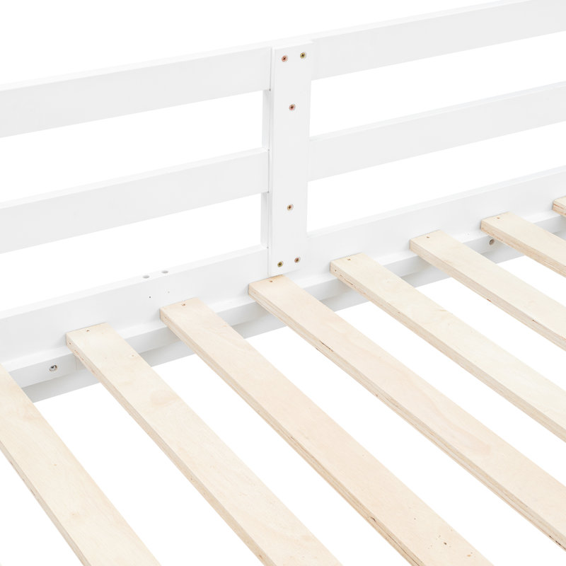 Grand lit superposé blanc, pin et construction, sans sommier, processus d'assemblage facile