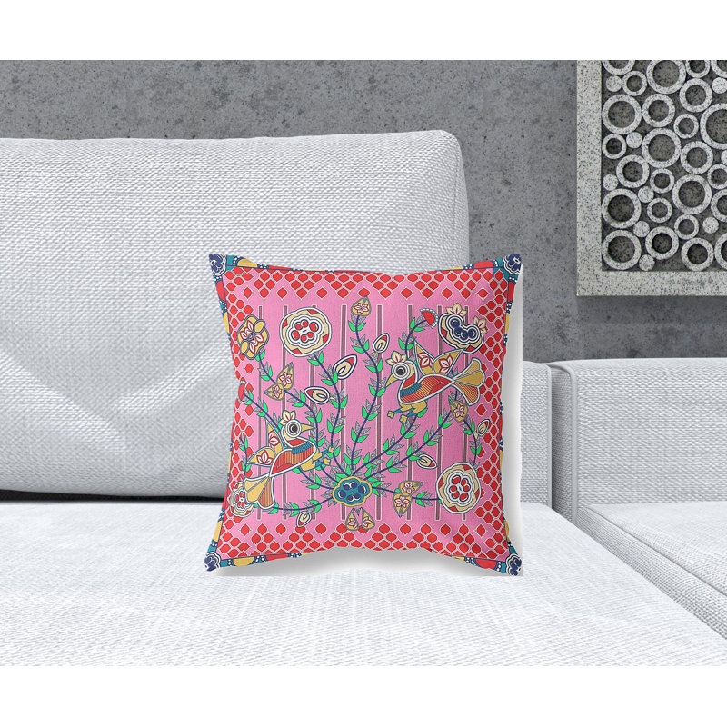 Coussin décoratif à motif floral 16 po x 16 po, Rose / rouge
