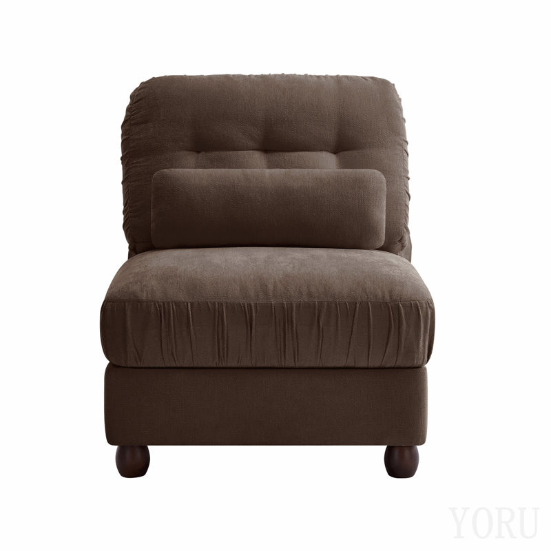 Canapé sans accoudoirs en tissu chenille avec coussin - Brun
