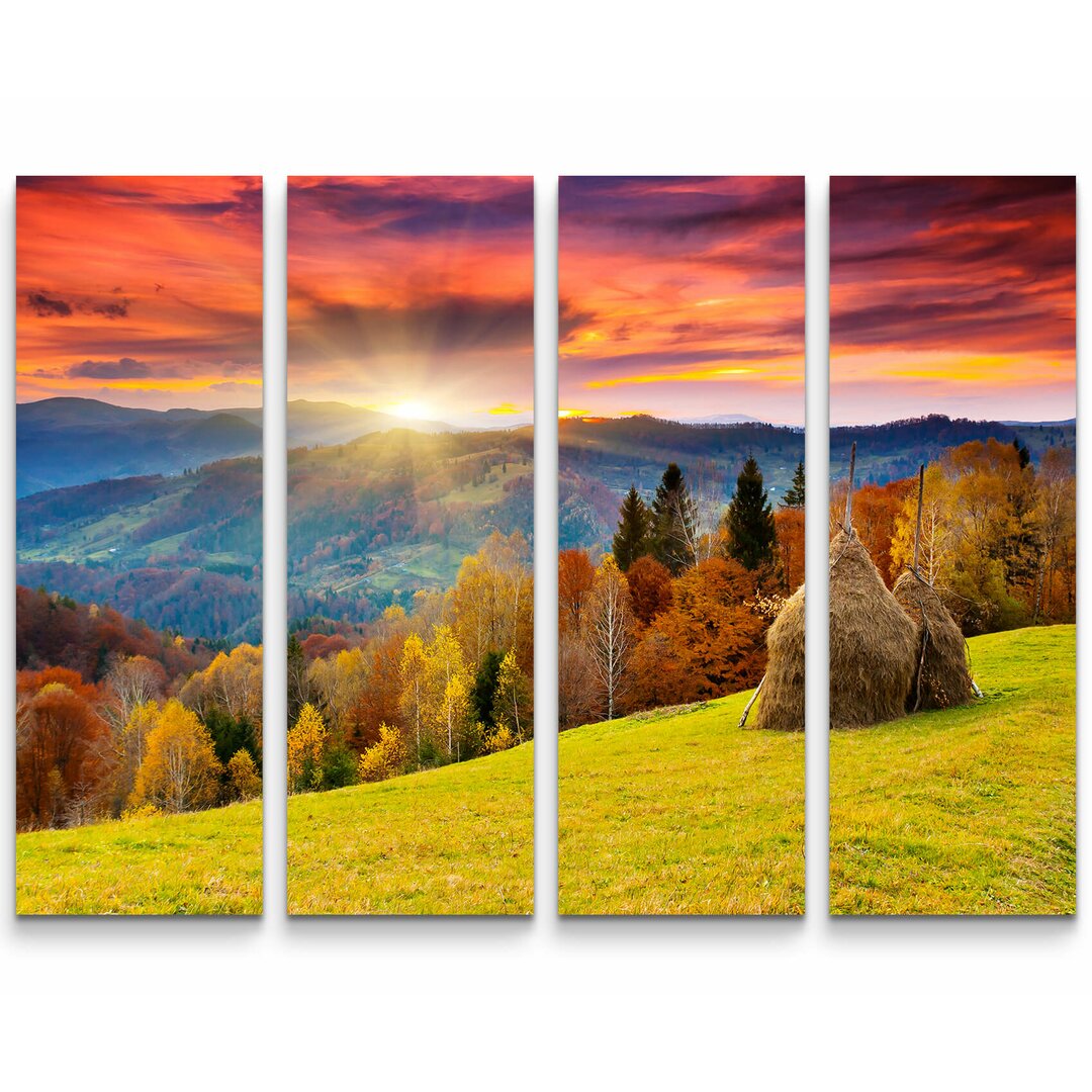 4-tlg. Leinwandbilder-Set Berglandschaft bei Sonnenaufgang im Herbst