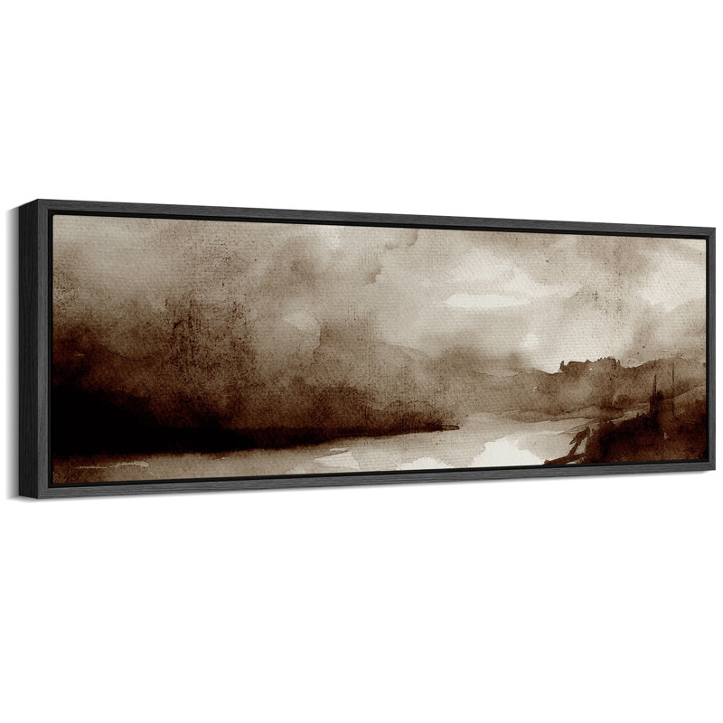 Moody Landscape, sépia, art moderne, H 20 po x l 60 po, Noir, noir, noir, noir