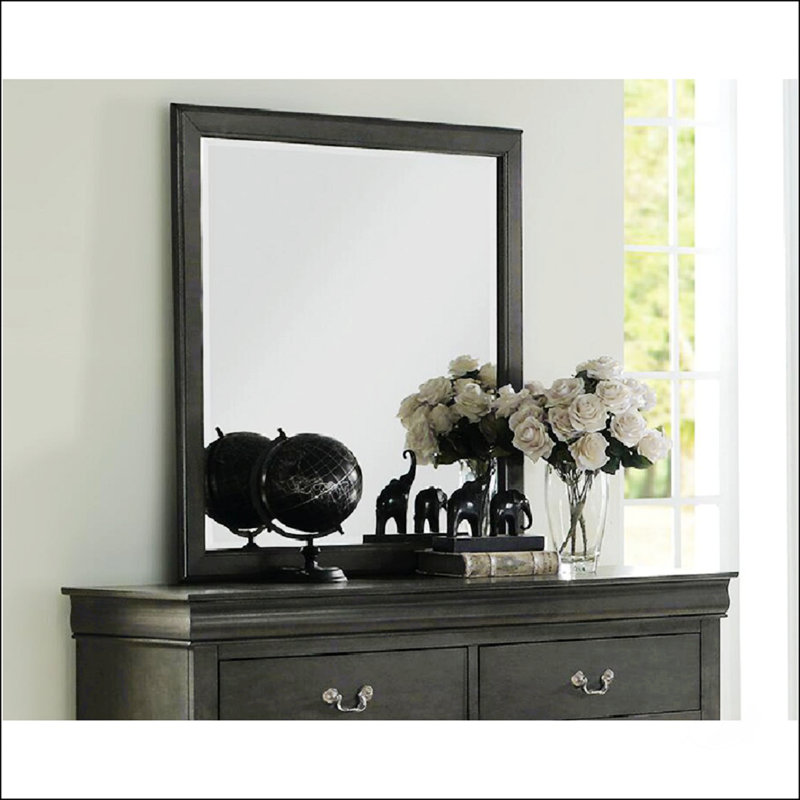 Louis Philippe Mirror,Rectangular Mirror,Wood Frame, Dark Gray