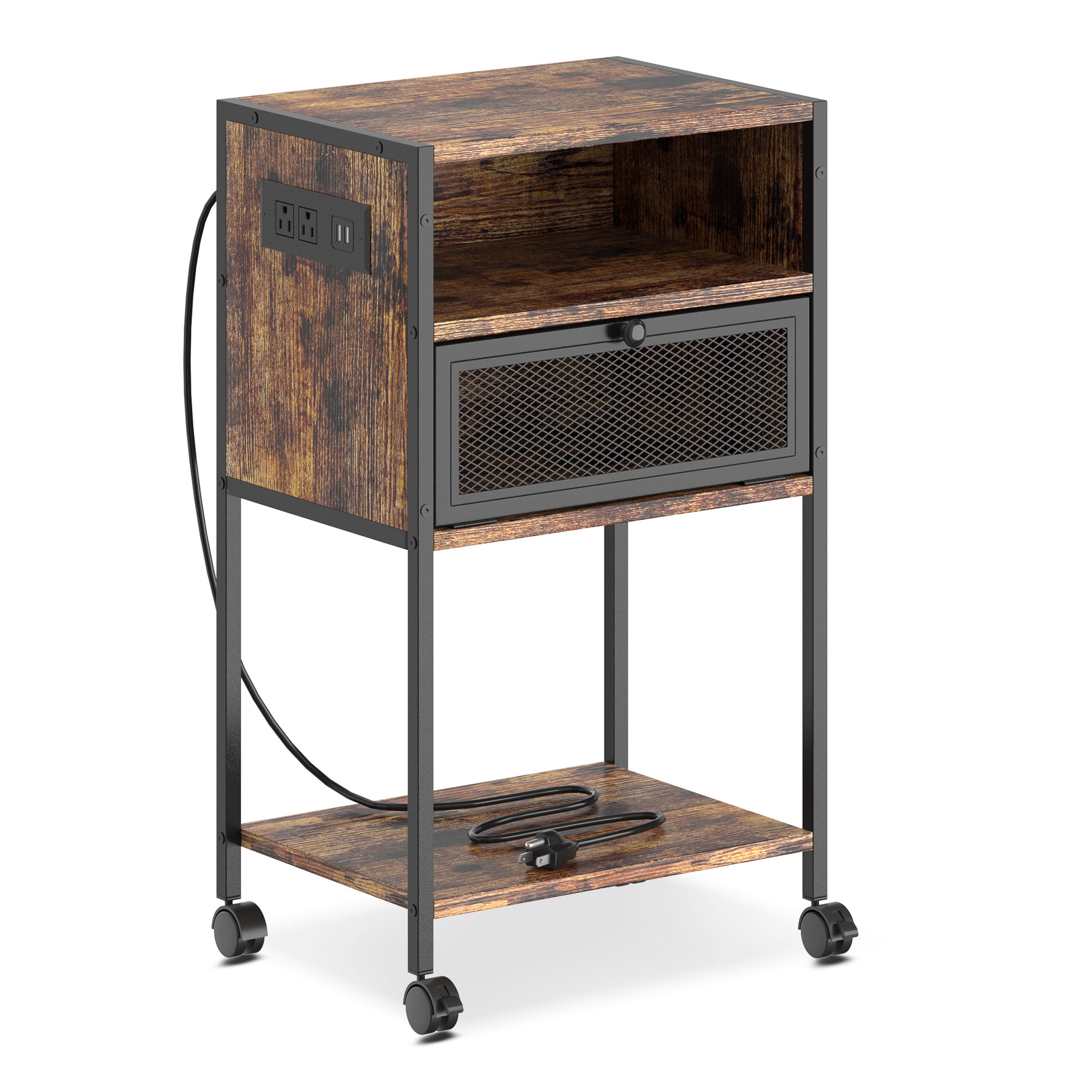 Poloma Printer Stand with Wheels Sofa End Table Nightstand with Charging Station & Reviews Wayfair