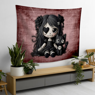Tapisserie rouge Little Stitch Ups Doll and Her Cat