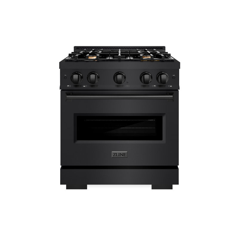 ZLINE 30 in. 4.2 cu. ft. Classic Gas Range with Convection Gas Oven with 4 Brass Burners, Black Stainless Steel