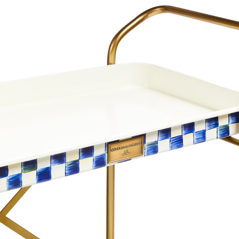 Royal Check 2-Tier Kitchen Cart, Brass/Blue/White