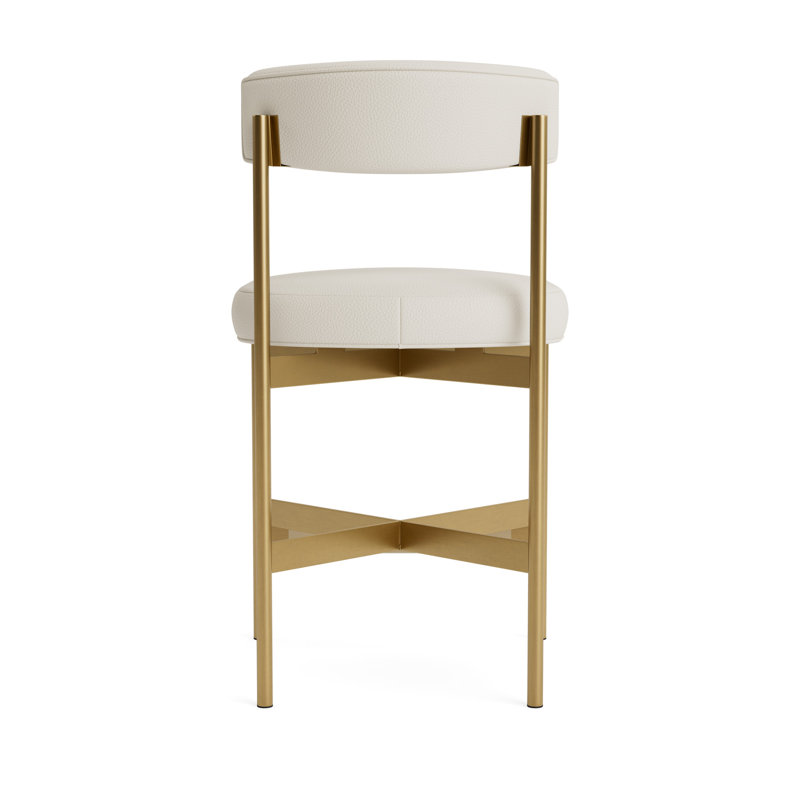 Remy Leather Bar Stool, Counter Stool (25” Seat Height), Greenwich Performance Leather - Cream, Brushed Brass