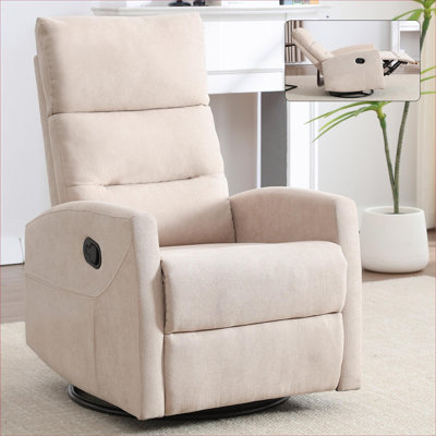 xpiyaer Modern Silhouette Manual Recliner 360° Swivel Rocker Beige Finish Fabric for Living Room