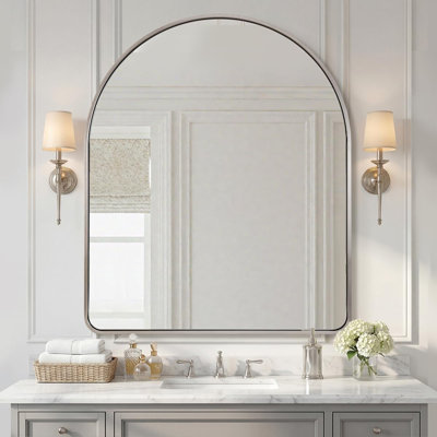 Malisa Contemporary Arched Bathroom Vanity Mirror | Stainless Steel Thick Frame