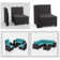 Ensemble de conversation 6 pièces en rotin HDPE toutes saisons avec coussins, accoudoirs extra larges et table basse avec plateau en verre
