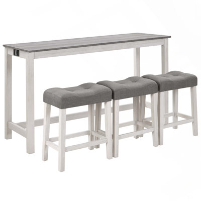 Ensemble de table de bar 4 pièces avec prise de courant, ensemble de table de bar et chaises, ensemble de table de bar avec 3 tabourets rembourrés pour le salon, la salle à manger et la salle de jeux